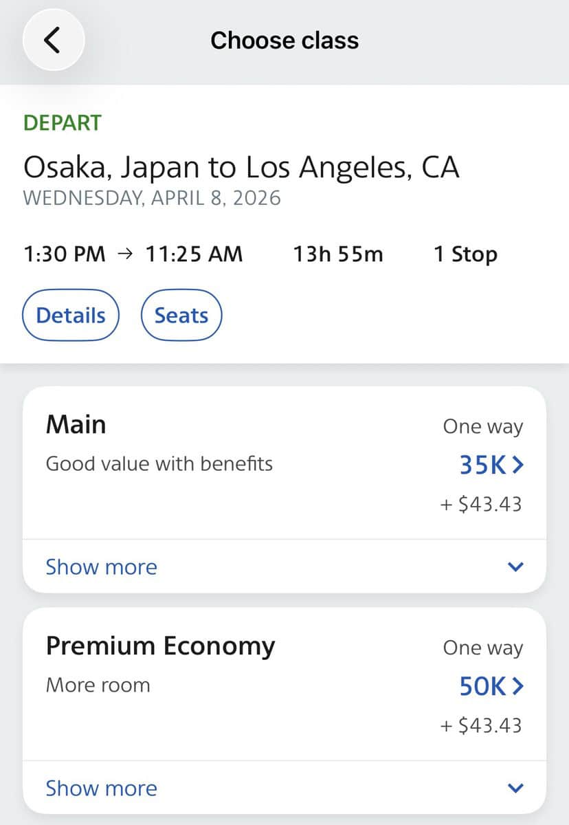 Premium Economy seat on Japan Airlines Boeing 787-9 aircraft.